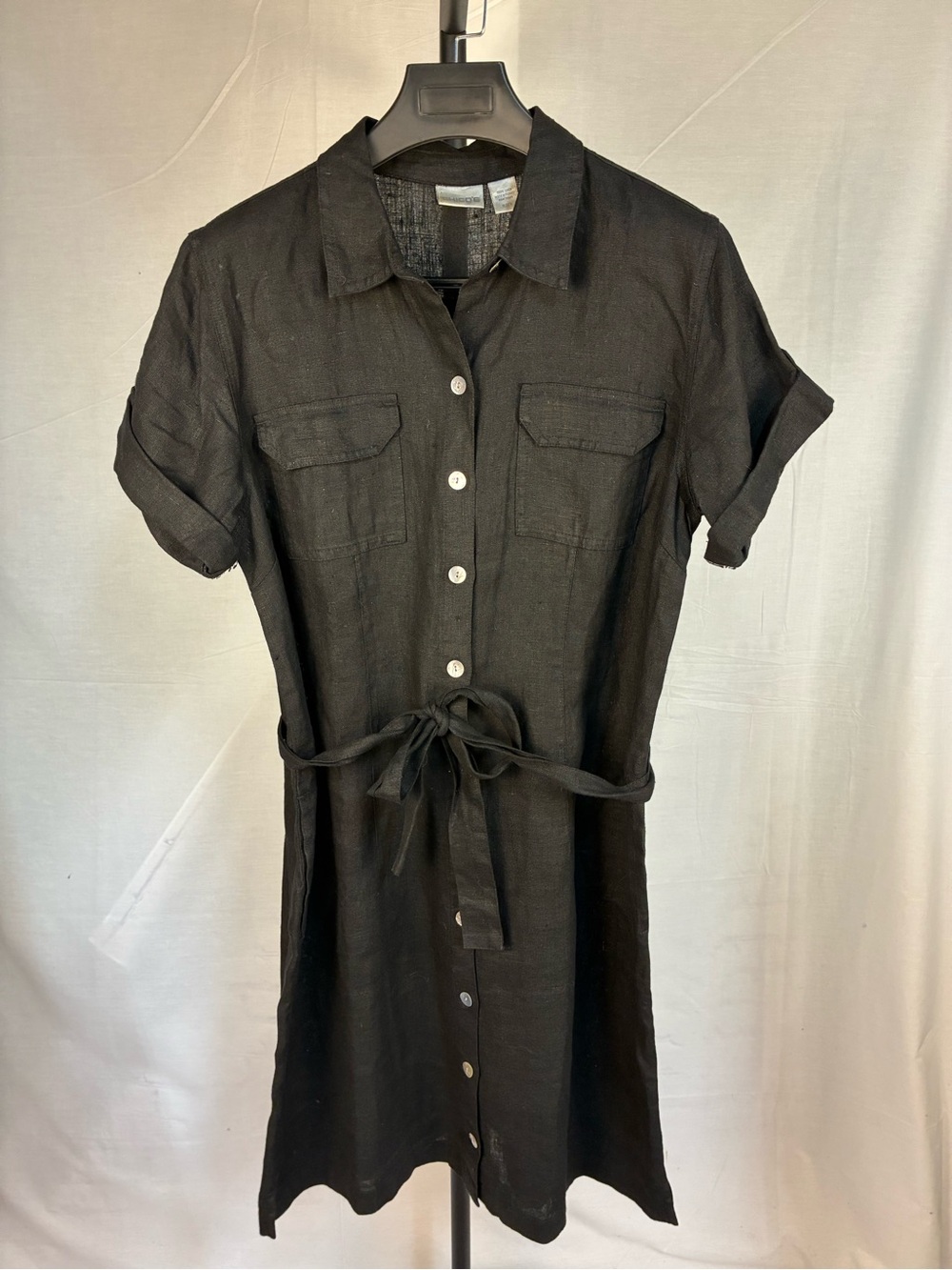 Chico's 100% Linen Belted Utility Shirt Dress L